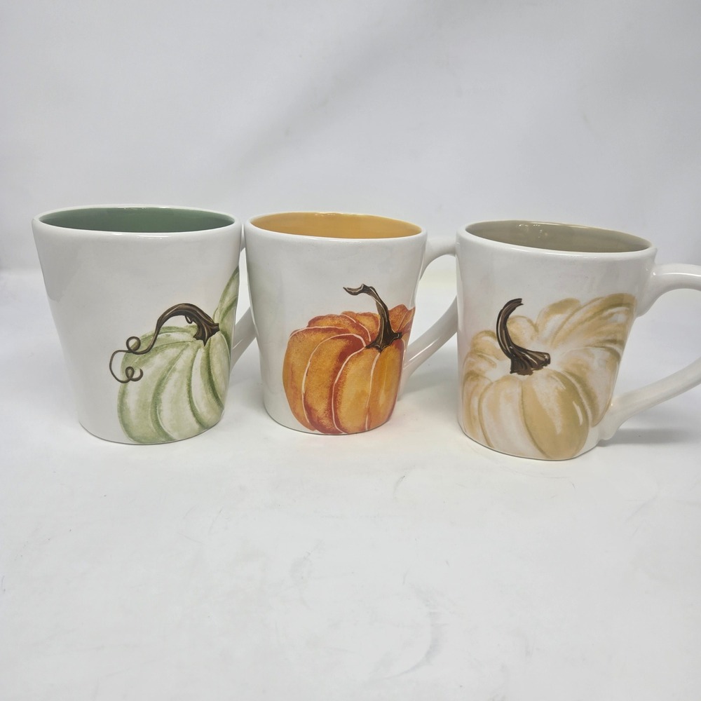 Robert Stanley Harvest Pumpkin Coffee Mugs Set of 3‎ Autumn Fall Thanksgiving